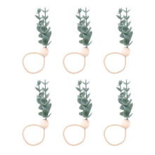 6 Stuks Eucalyptus Servetringen Handgemaakte Houten Kralen Home Decor Faux Groen Servethouders voor Bruiloften, Feest, Etc