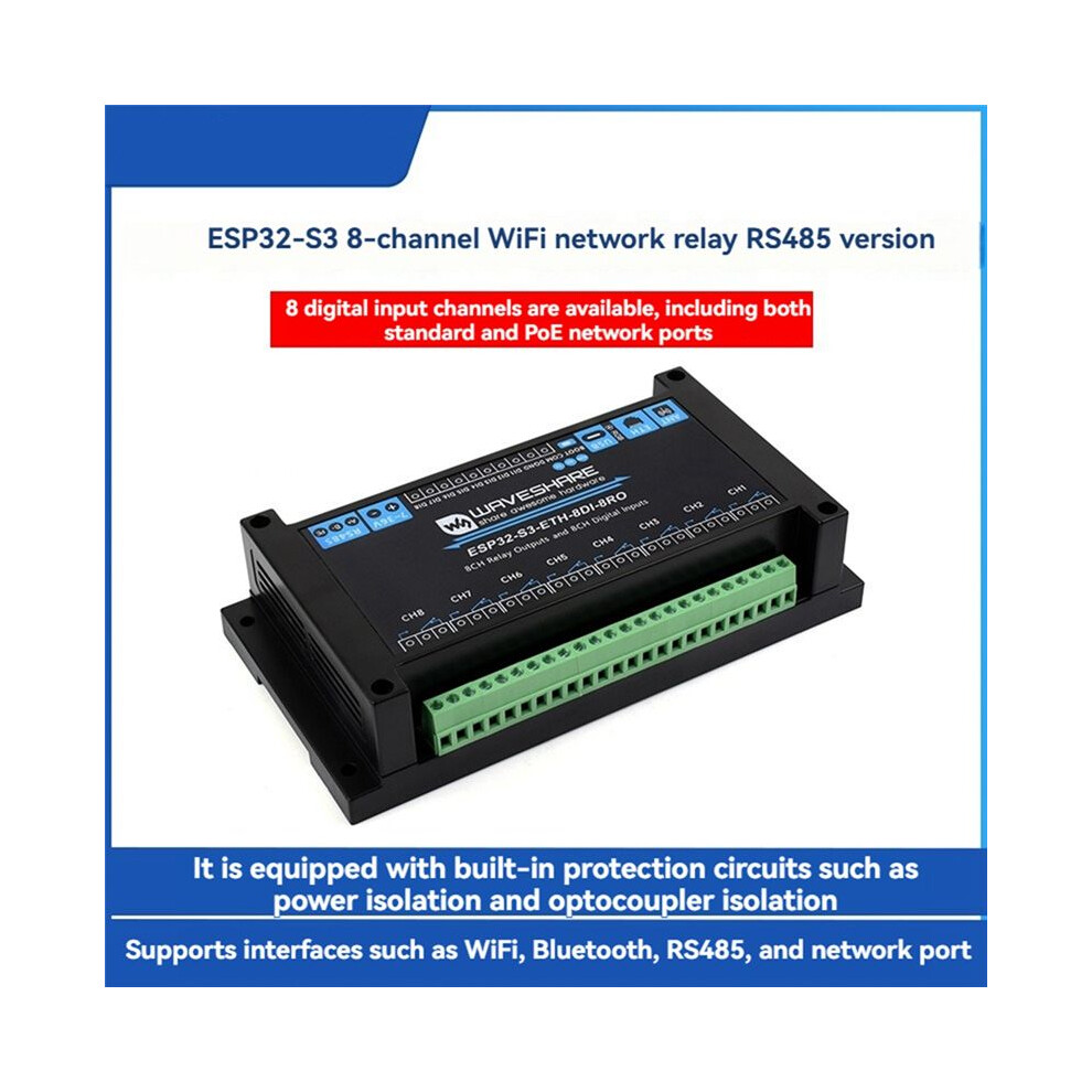 Procurve Netzwerk Modul ESP32-S3 Relais Module Waveshare ESP32 S3 ETH 8DI 8RO (Common Network Port), Industrial 8 Ch Industriële Relais Module ESP32 Module