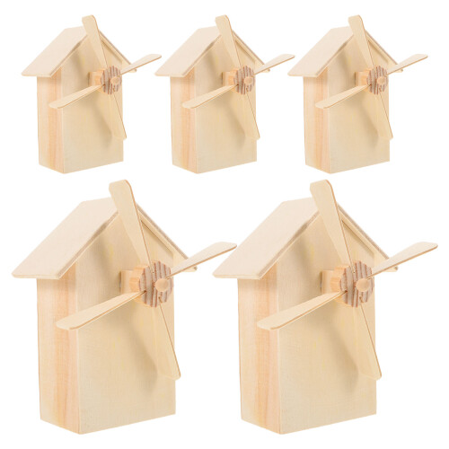 10Stk Holz Windmühlen Design Unbemalt Kinder Bastelset