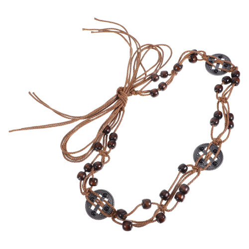 5Pz Boho Con Perline in Legno Corda Intrecciata Marrone