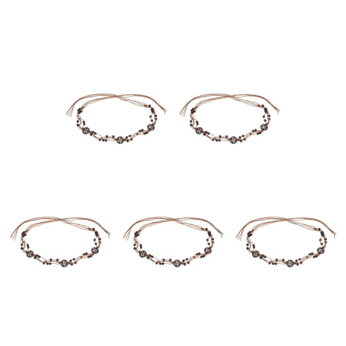 5Pz Boho Con Perline in Legno Corda Intrecciata Marrone 2