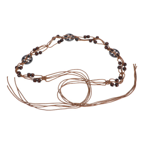5Pz Boho Con Perline in Legno Corda Intrecciata Marrone 1