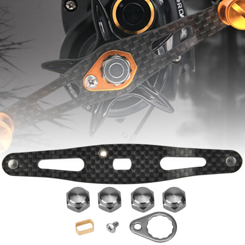 Manivela de carbono resistente e suave para carretilhas de pesca. Mais torque com menos esforço. Inclui acessórios suficientes e é compatível com 1