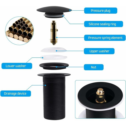 Bathroom Sink Pop-up Drain, Durable Material, Multi-layer Electroplating, Solid Brass Construction, Easy Installation with Watertight Seal for 2