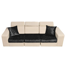 Set van 3 elastische bankbeschermers en 2 kussenhoezen-Zwart