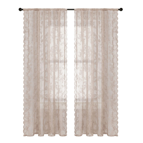 2 Panels Romantics Sheer Lace Curtains-light pink W100cm L200cm