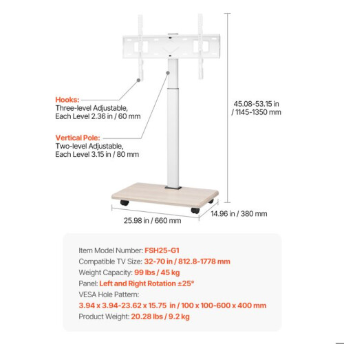 Suporte para TV Móvel - DUOKU - Carrinho Ajustável - Compatível com 32 a 70 polegadas - Rotação  25 - Branco 1