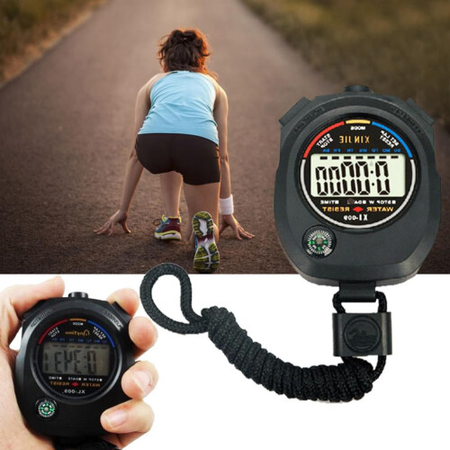 Professional Multi-Function Digital Sport Stopwatch Timer, Schwarz, 1/100 Second Split Timing With Date Time Alarm, Ergonomically Designed For Comfort 1