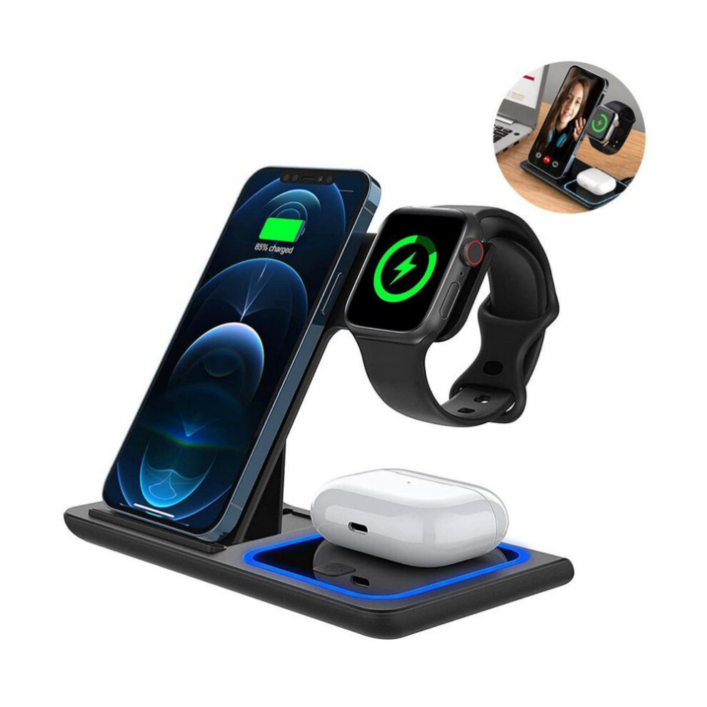 Efficient Wireless Charging Solution, Rapid 3 In 1 Charger Stand For Multi-Device Sync Charge, Portable Foldable Design For Travel Business Trips 9169997246189