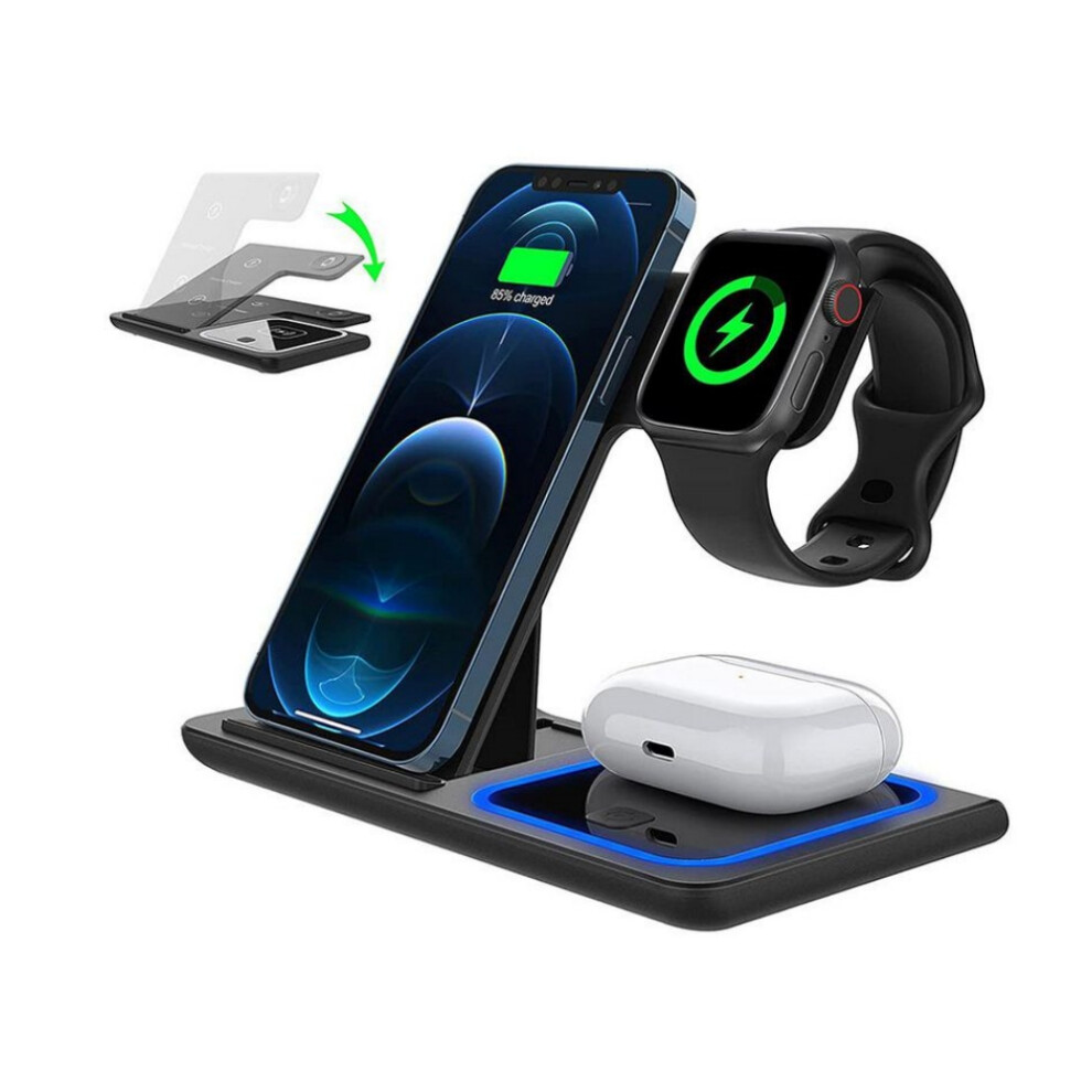Compact Wireless Charger Stand, Stylish 3 In 1 Foldable Device For Safe Rapid Charging, Travel Companion With Night Function Light 9358999484808