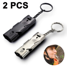 Survival Signaler, Emergency Alert Tool, High-pitch Double Tubes For Instant Attention, Durable Stainless Steel, Water-resistant, Portable Keychain At