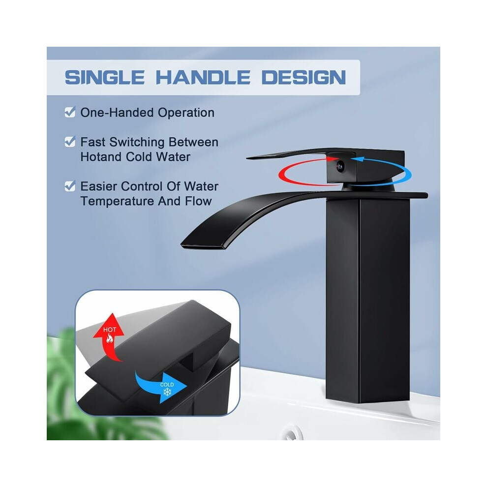 Elegant Bathroom Upgrade, Waterfall Spout Single Handle Bathroom Faucet, Rust-Resistant Stainless Steel Basin Mixer Tap With Flexible Hoses And Easy 9169997247766