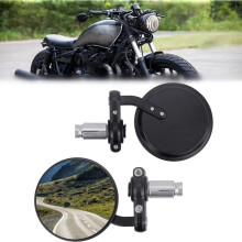 Retro sorte motorcykelspejle, stødsikre og korrosionsbestandige CNC-aluminiumslegeringsspejle, universelt bakspejl med konveks design