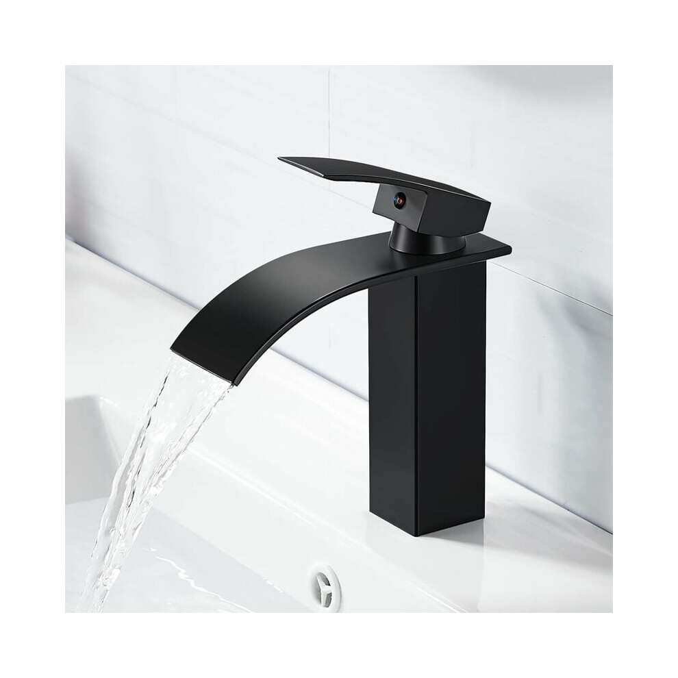 Matte Black Bathroom Faucet, Elegant Waterfall Spout Design For Contemporary Sink, Single Handle Control For Easy Temperature Adjustment 9448196434345