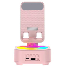 Nieuwe -Luidspreker, Telefoonstandaard, Spraakoplader, LED-Kleurenmuziekdoos, Desktopluidsprekers, Roze