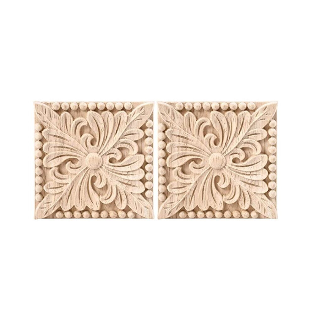 4 Pack Wood Carved Applique Onlay Square Carving Decal Unpainted Flower Door Cabinet Furniture Decoration 3.94X3.94inch 4712931210088