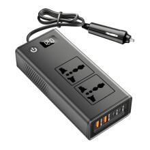 Onduleur de Voiture 200 W, 12 V à 220 V, USB-C 20 W, Chargeur Rapide USB QC 3.0 (36 W), Double Prise Secteur, Chargeur de Voiture.