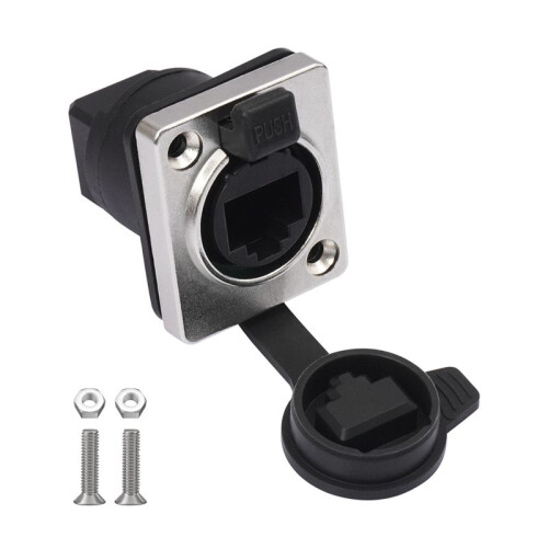 RJ45 Waterproof Network Connector with Rubber Cover D Type Panel Mount Socket RJ45 Ethernet Connector 90 Degree