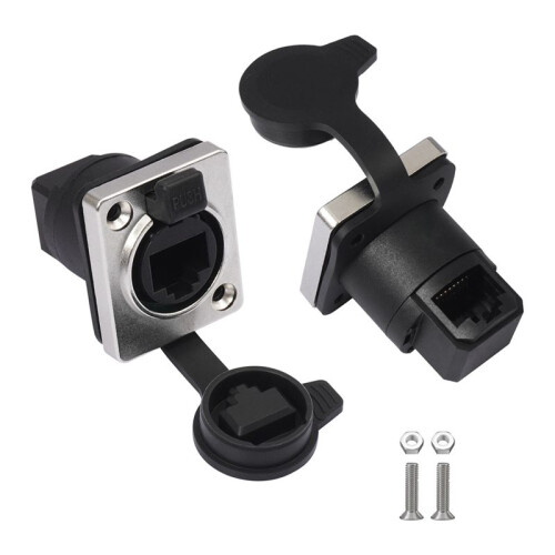 RJ45 Waterproof Network Connector with Rubber Cover D Type Panel Mount Socket RJ45 Ethernet Connector 90 Degree 2
