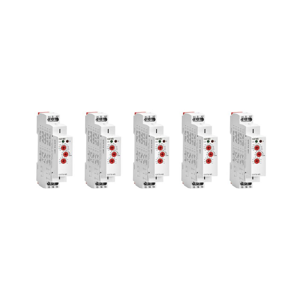 5X Geya Grt8-M1 Off Delay Relay 16A Ac/Dc12v-240V Multifunction Din Rail Automatic Timer Relay 4713319001212