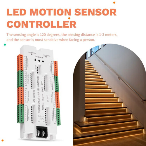 Ladder Night Light 32 Channels Stair LED Motion Sensor Light Prevent Short Circuit Controller DC12V/24V 2