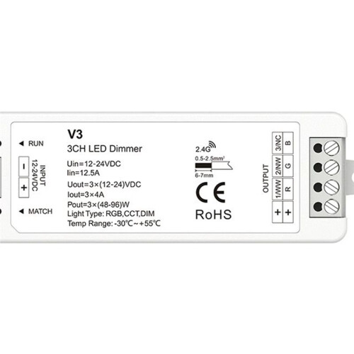 LED Controller 3-Channel V3 2.4G DC12-24V Stepless Dimming Remote Control Light CCT LED Light Strip Controller 2