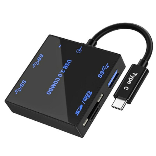 USB 3.0 Five in One Expansion Dock Portable USB 3.0 Light Emitting HUB /TF Multi Port External Expansion Dock