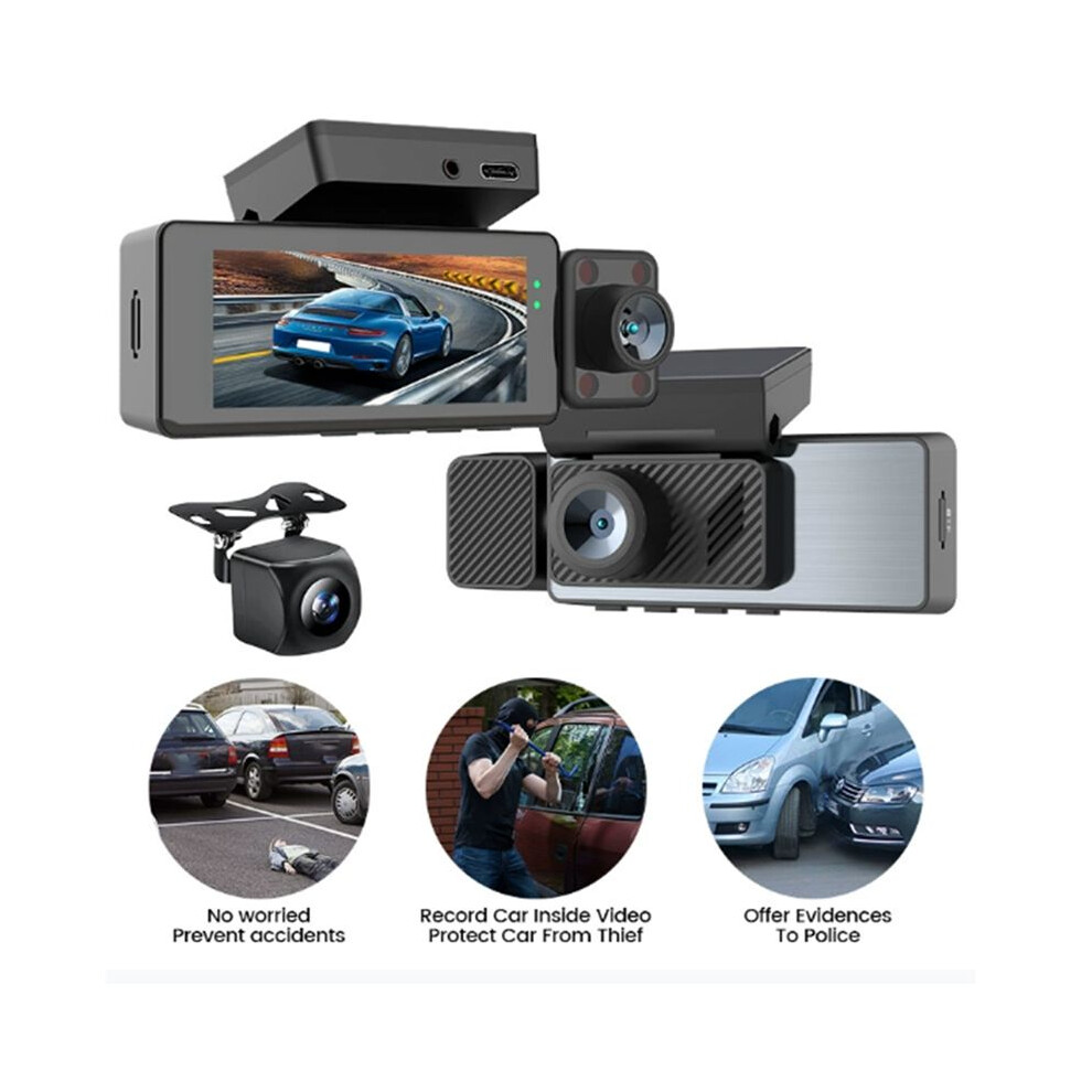 3.16 Inch Car Dvr 3 Lens Hd Vehicle Dash Cam Three Way Camera Dvr Recorder Video Dashcam Camcorder 6033610908507
