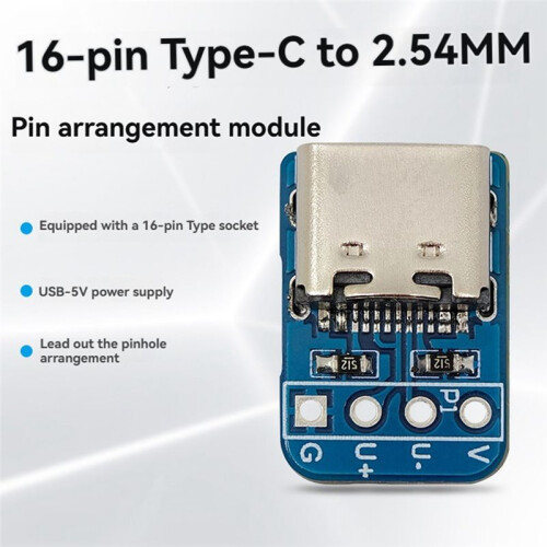 16-Pins Type-C Naar 2,54 mm Pinmodule Usb 5V-Voeding Uitgerust met een 16-Pins Type Aansluiting 2
