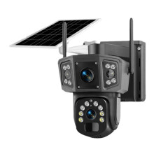 Telecamera di Sicurezza Wifi Solare con Doppia Lente per Esterni, Visione Notturna A Colori, Rilevamento Pir, Monitoraggio Automatico, Telecamera di