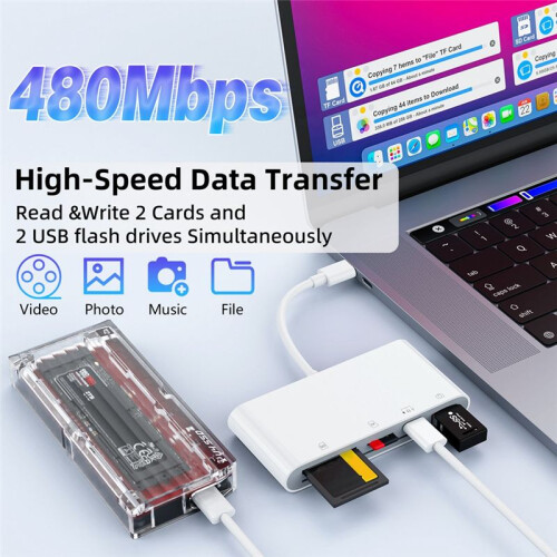 5 in 1  Card Reader Type C to  TF Card Memory Reader Flash Drive OTG Adapter USB 2.0 TYPE-C Card Reader 1