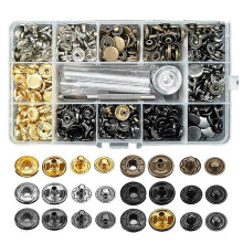 120 Sets Snap Fastener Tool Kit, Metal Snaps Button Leathercraft Rivets Press Studs, 12.5mm Leather Snap Fastener Tools Kit Double Cap Brass Rivets