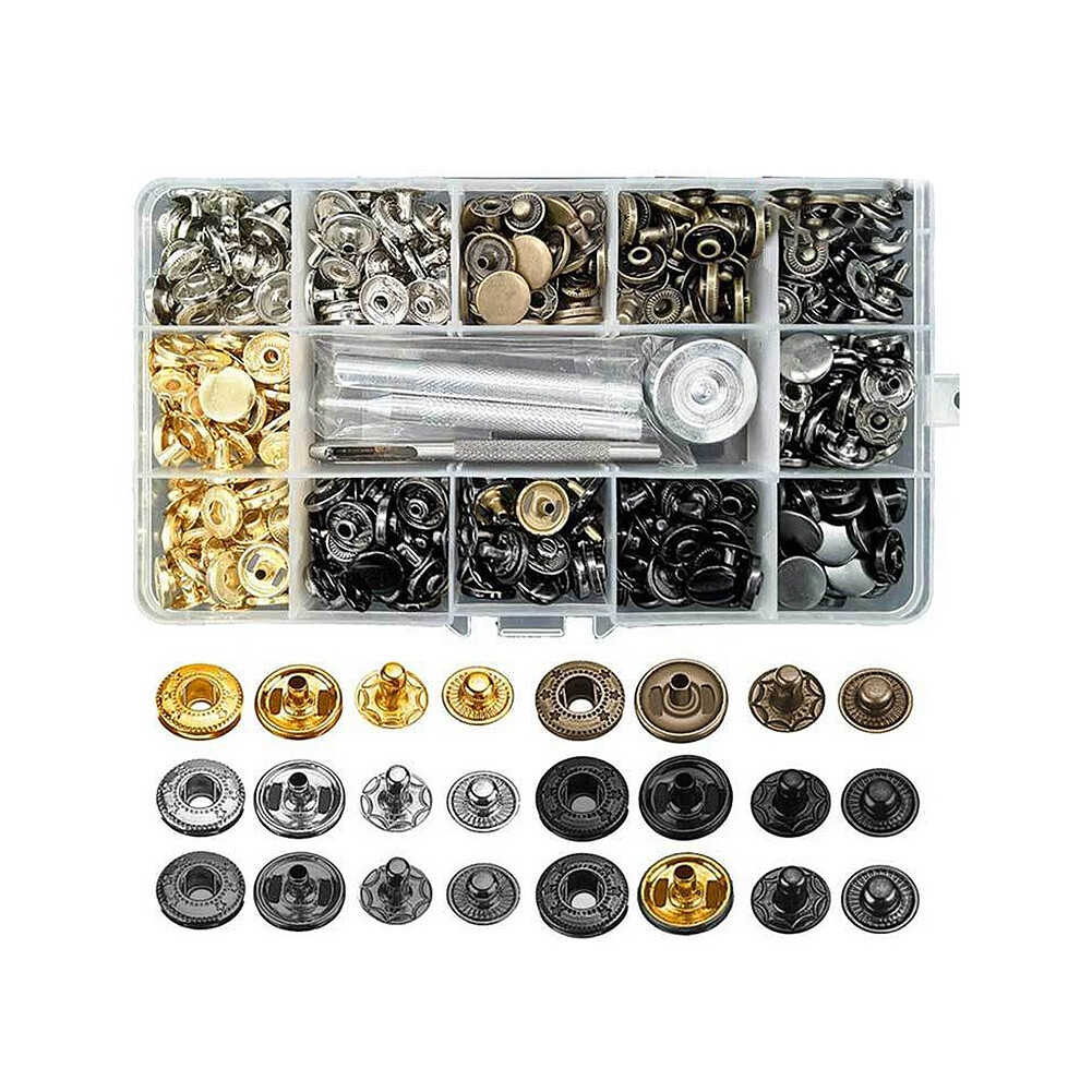 120 Sets Snap Fastener Tool Kit, Metal Snaps Button Leathercraft Rivets Press Studs, 12.5Mm Leather Snap Fastener Tools Kit Double Cap Brass Rivets 6033556177937