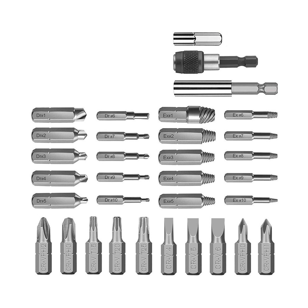 Damaged Screw Extractor, Bolt Extractor Kit 33 Pieces With Magnetic Extension Bit Holder, Socket Adapter For Broken Screw And Bolt Stripped 6033600775164
