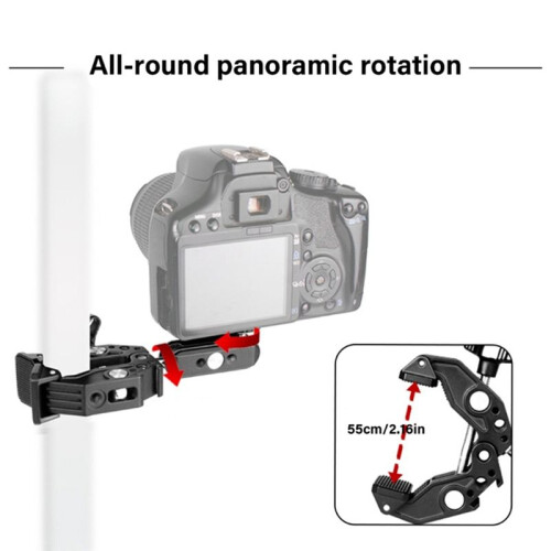 C1FD Rotating Two   Camera Clamp Adapter Cold Shoe Connection Fit Action Camera Smartphones 2