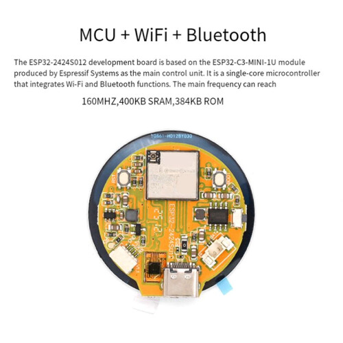 ESP32-C3 Ontwikkelbord met 1,28 Inch Rond LCD-Touchscreen, Compatibele WiFi -Module, Wit 2