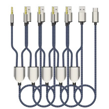 2-in-1 Type C to 3.5mm Car AUX Cable HiFi Headset Audio Cord Quick Charging Cable Supports Headset Stereo Sound 5 Pieces