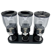 Cereal Dispenser Triple Dry Food Dispenser Container Storage Machine Plastic Oatmeal Nuts Container Box Holds Food Black