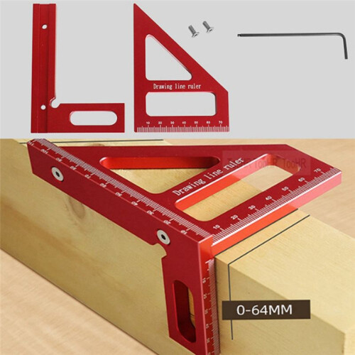 2X Woodworking Square Protractor Aluminum Alloy Miter Triangle Ruler Layout Measuring Tool for Engineer Carpenter -Red 2