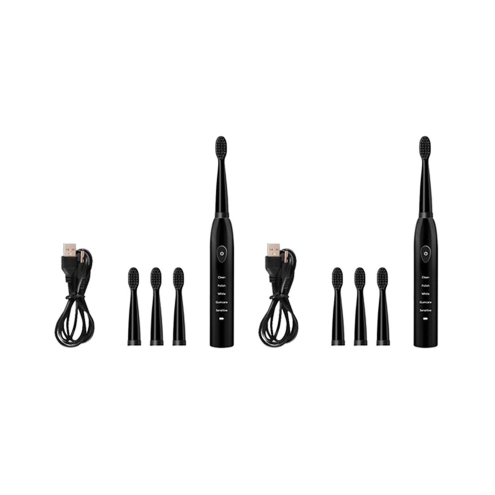 Typecat Black 2X Ultrasonic Sonic Electric Toothbrush Charging Tooth Brushes