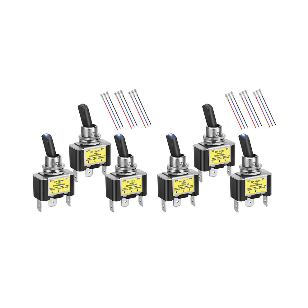 6Pcs Off Rocker Ed Toggle 30A 12V Spst 2 Position 3 Pin Led Wired For Car Boat Automotive Light 6033394138480