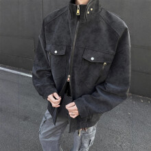 (Black, XL) Men's autumn and winter high-end stand up collar American retro workwear men's clothing