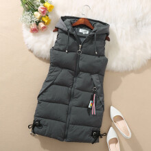 (Gray, 4X) Down cotton jacket, vest, women's coat, autumn and winter styles, sleeveless, camisole, mid length cotton jacket