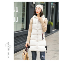 (Off-white, 4X) Down cotton jacket, vest, women's coat, autumn and winter styles, sleeveless, camisole, mid length cotton jacket