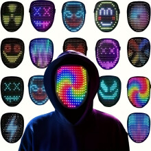 (Black) Light up Face Transforming LED Halloween Mask - LED Mask with Gesture Sensing - for Men Women Costume Cosplay Party,