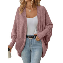 Åben front cardigan til kvinder, overdimensionerede langærmede sweatere, vaffelstrikket overtøj med blødt og elastisk stof, afslappede, hyggelige