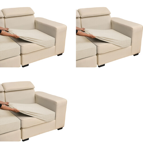 T Shape Stitching Jacquard Sofa Cover Prevents Wrinkles-White