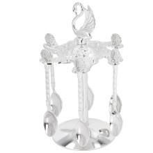 Ensemble de cuillères en métal avec support en alliage de zinc en forme de cygne, surface polie brillante, design créatif, vaisselle rotative,