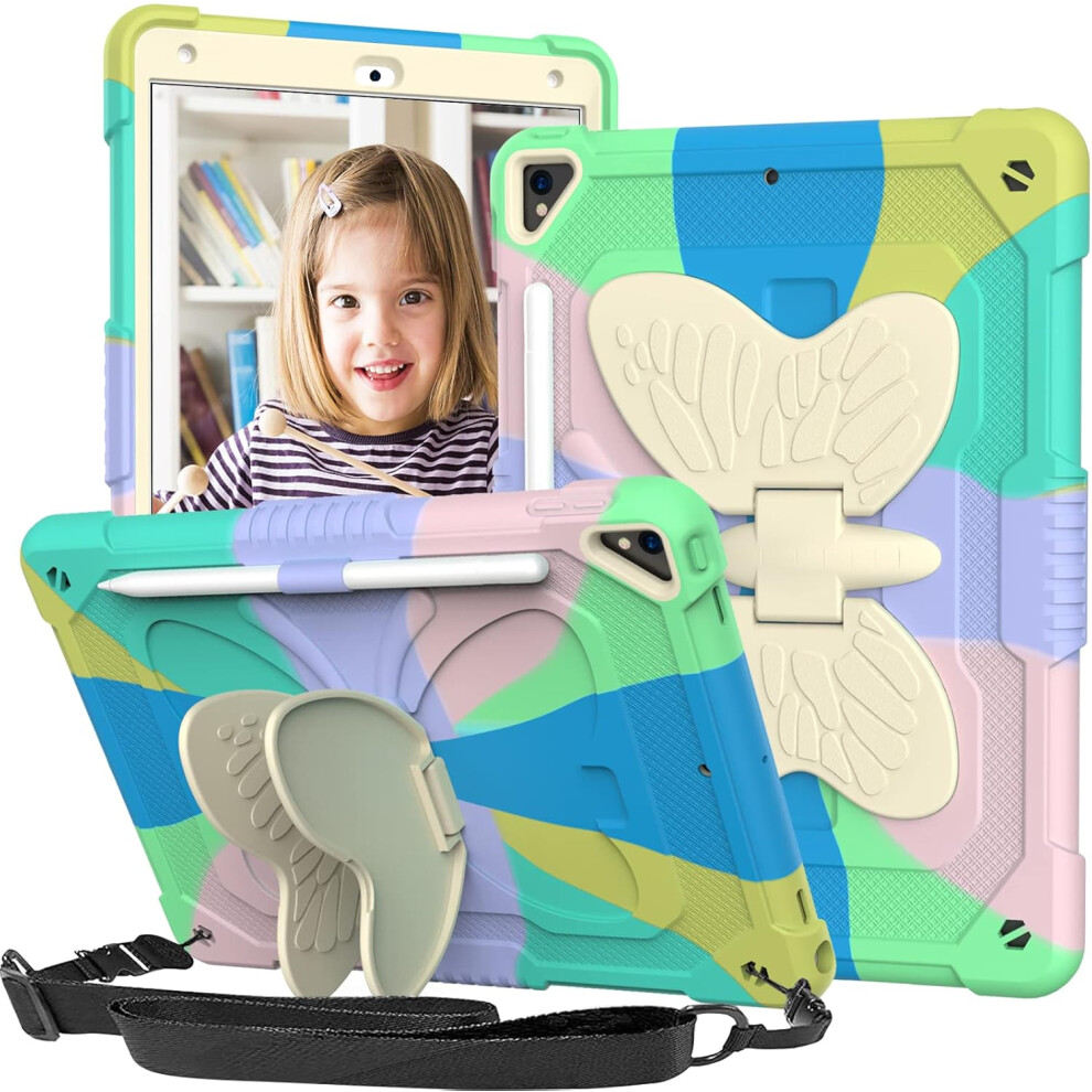 Military Grade Protection Case For Ipad 9Th 8Th 7Th Generation, Screen And Camera Protection Adjustable Viewing Angle For 10.2 Inch, Colorful Green 9358999436876
