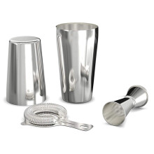 Cocktail Shaker Set: Professional Boston Shaker, Cocktail Strainer and Jigger Set. 4 Piece Premium Stainless Steel Bar Supplies for Awesome Cocktail